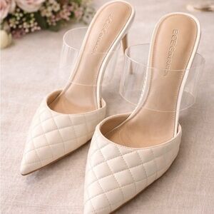 BCBGeneration Cream Quilted Pointed Mule Heels Size 8 In Box